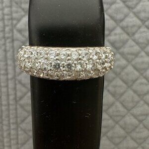 Vintage Sterling Silver Diamond Chip Dome Ring Pavé Statement Band Size 7 EUC